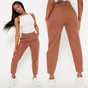 High-Waisted Brown Straight Leg Jeans - Size 3